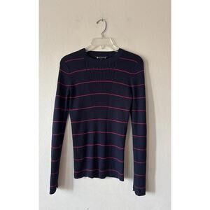 Athleta Bayside Ribbed Sweater Size Small Merino Wool Blend Navy‎ Red Striped